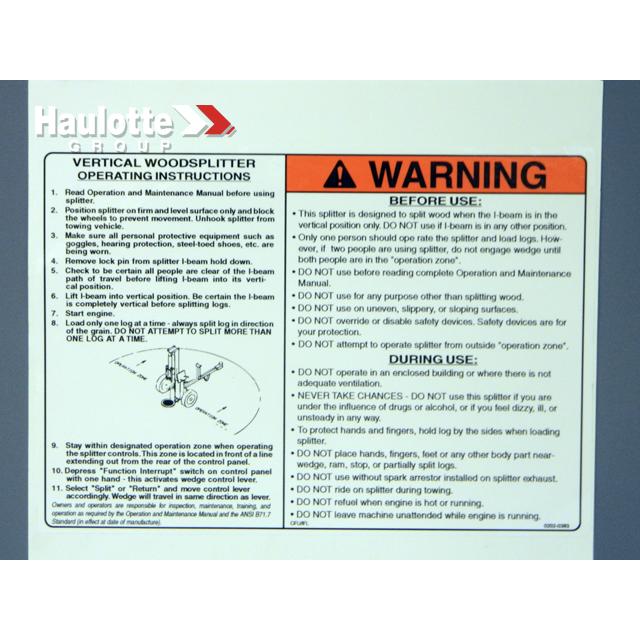Haulotte Part # 0202-0383 - Decal-main Warning 6in X 8.5