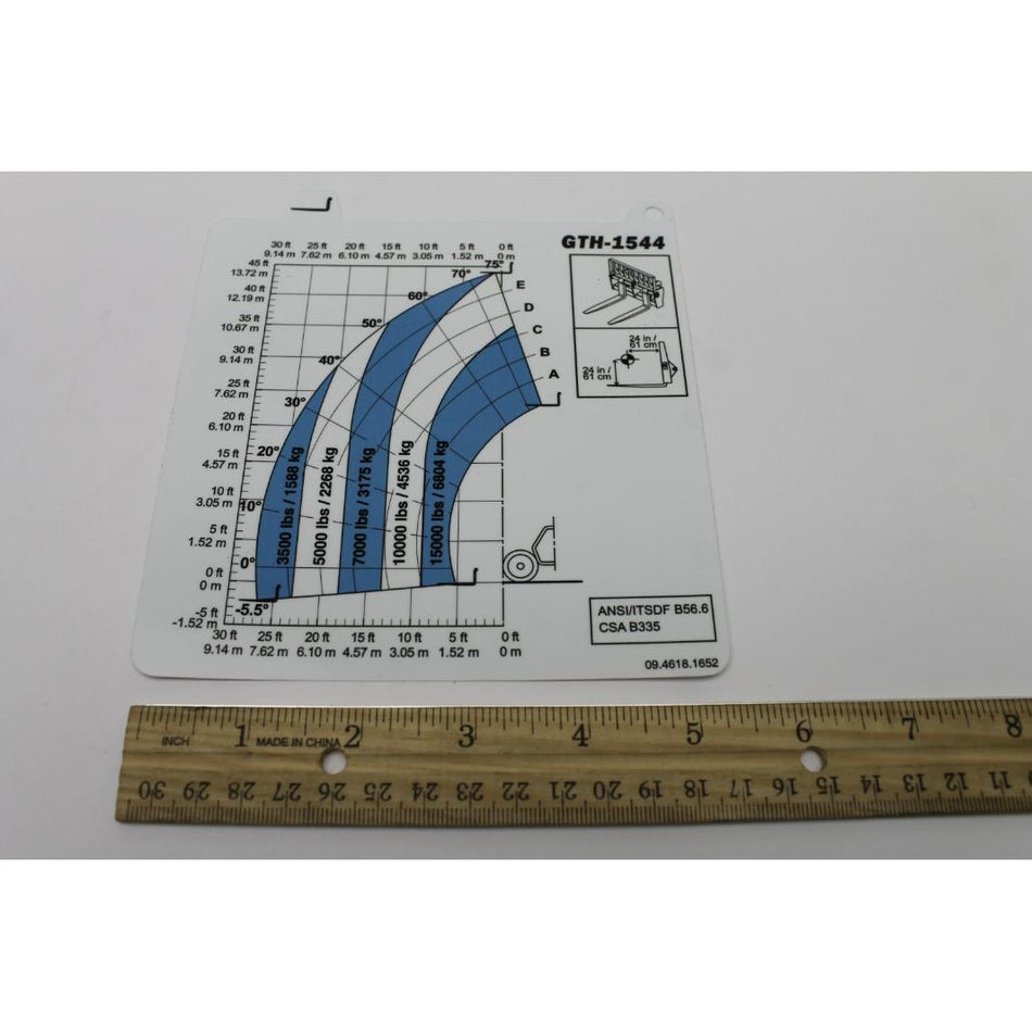 Genie Part # 09.4618.1652. 09.4618.1652GT - LOAD CHART.48 FORKS