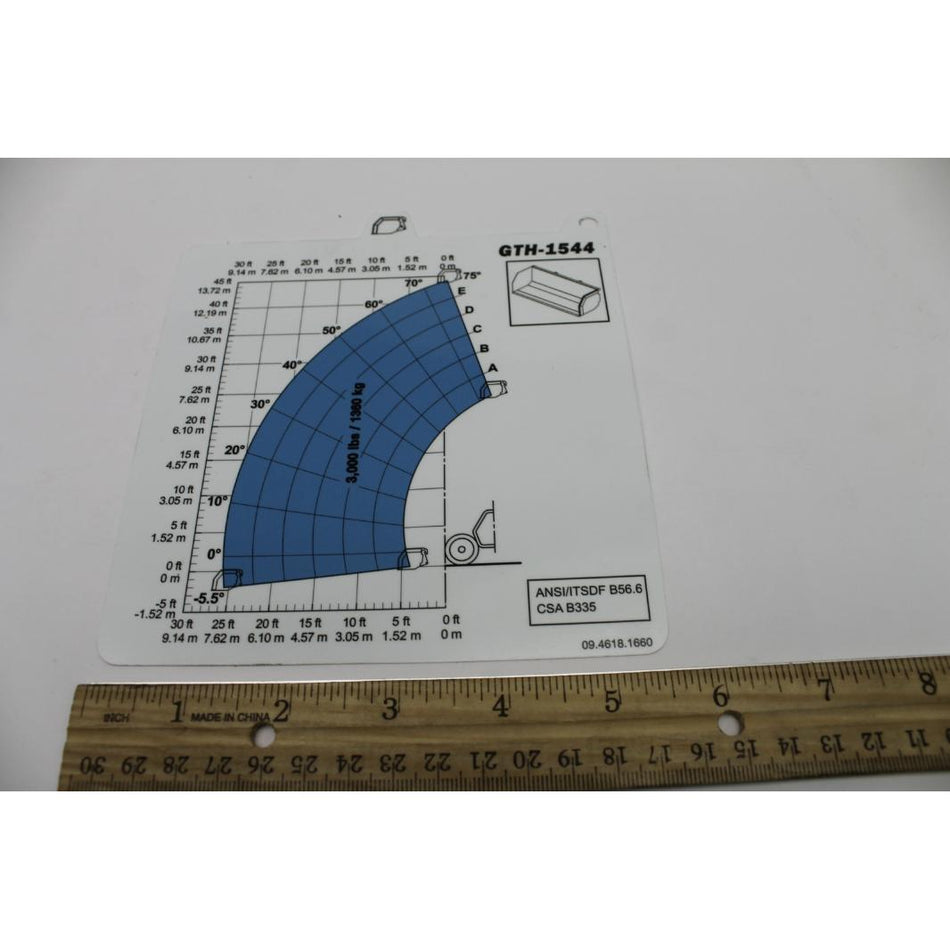 Genie Part # 09.4618.1660. 09.4618.1660GT - LOAD CHART. WEIGHT. BUCKET. GTH 1544