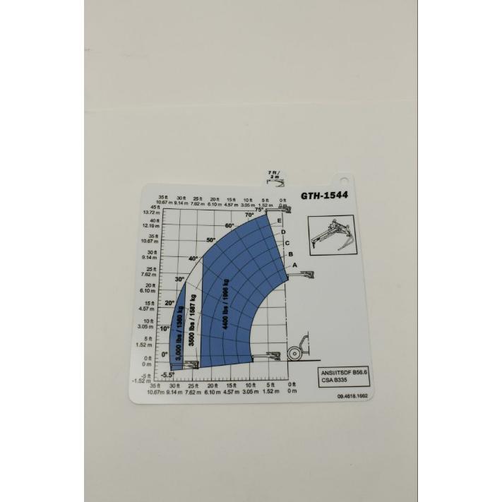Genie Part # 09.4618.1662. 09.4618.1662GT - LOAD CHART. WEIGHT. 7 FT BOOM. GTH 1544
