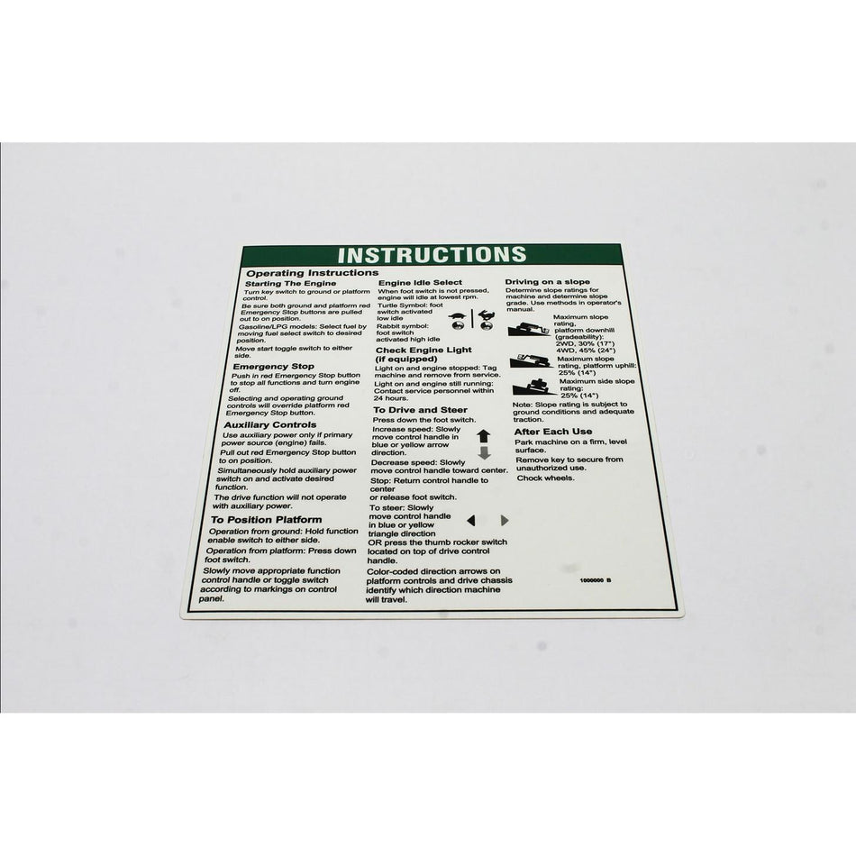 Genie Part # 1000000. 1000000GT - DECAL.NOTICE.OPER INST.IC