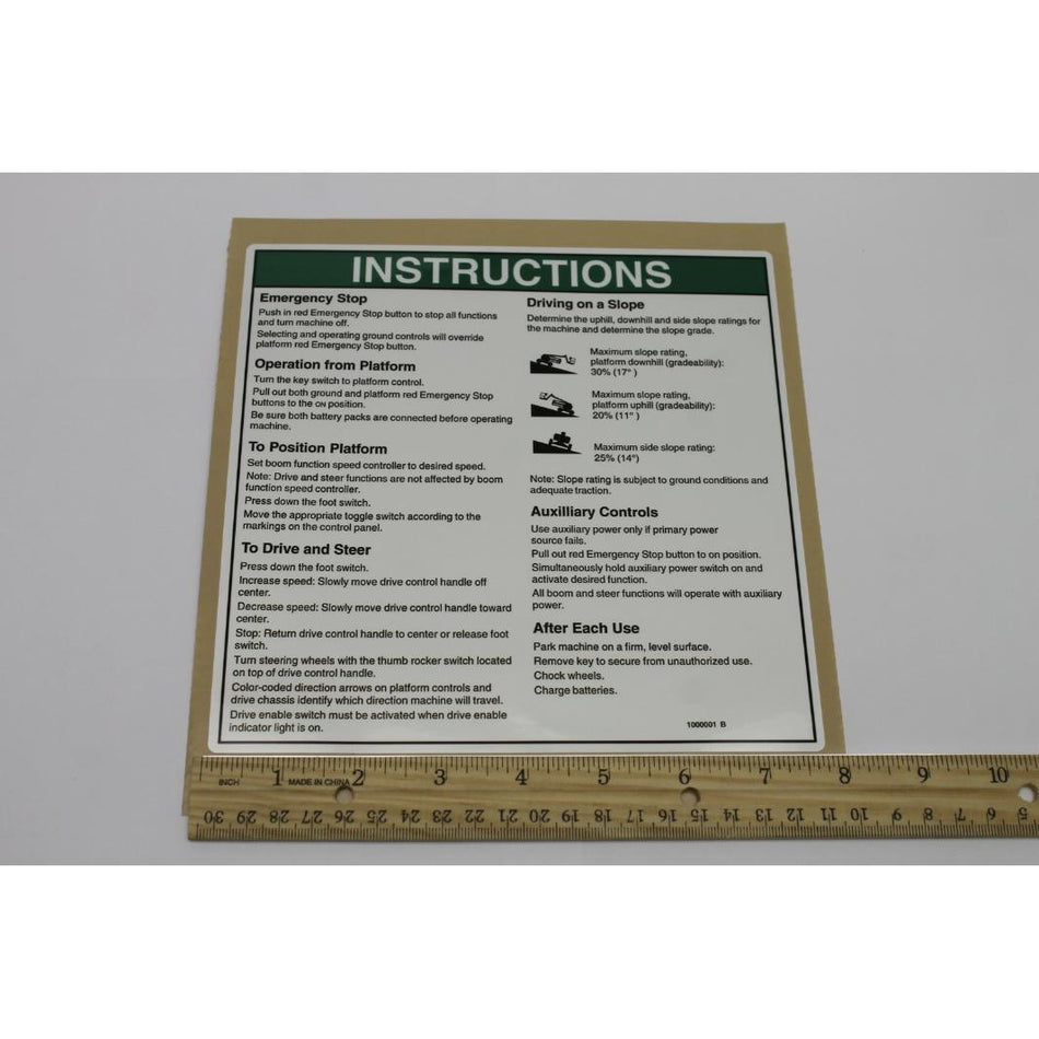 Genie Part # 1000001. 1000001GT - DECAL. INSTR. OP INST.DC