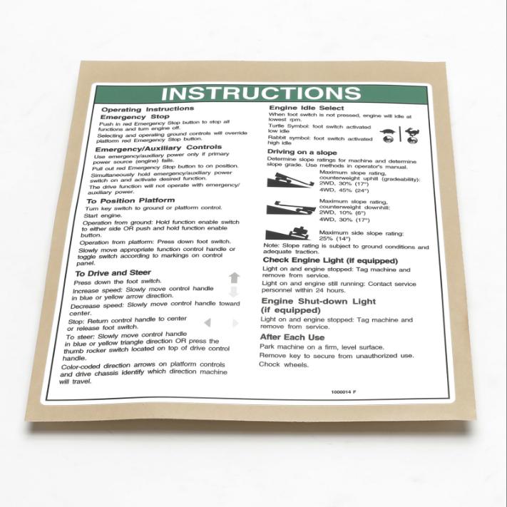 Genie Part # 1000014. 1000014GT - DECAL.NOTICE.OPER INST.S60