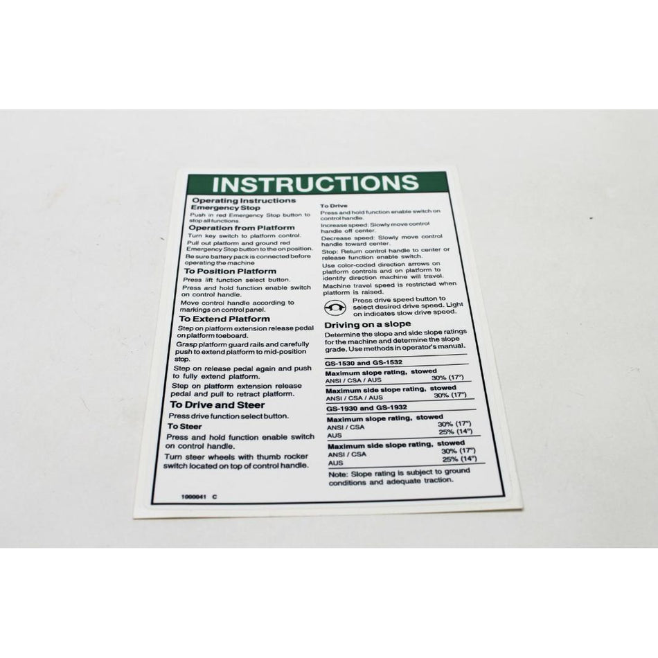 Genie Part # 1000041. 1000041GT - DECAL.DANGER.GENERAL SAFETY