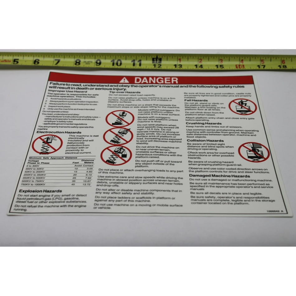 Genie Part # 1000042. 1000042GT - DECAL.DANGER.GENERAL SAFETY