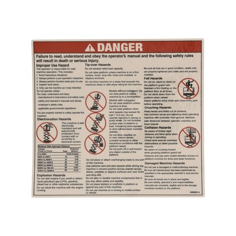 JLG Part # 1000042 - Genie-DECAL. DANGER. GEN SAFETY