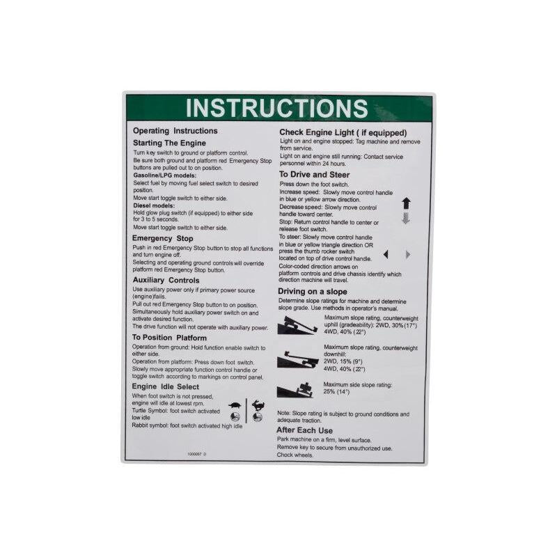 JLG Part # 1000057 - Genie-DECAL. NOTICE OPER INST IC