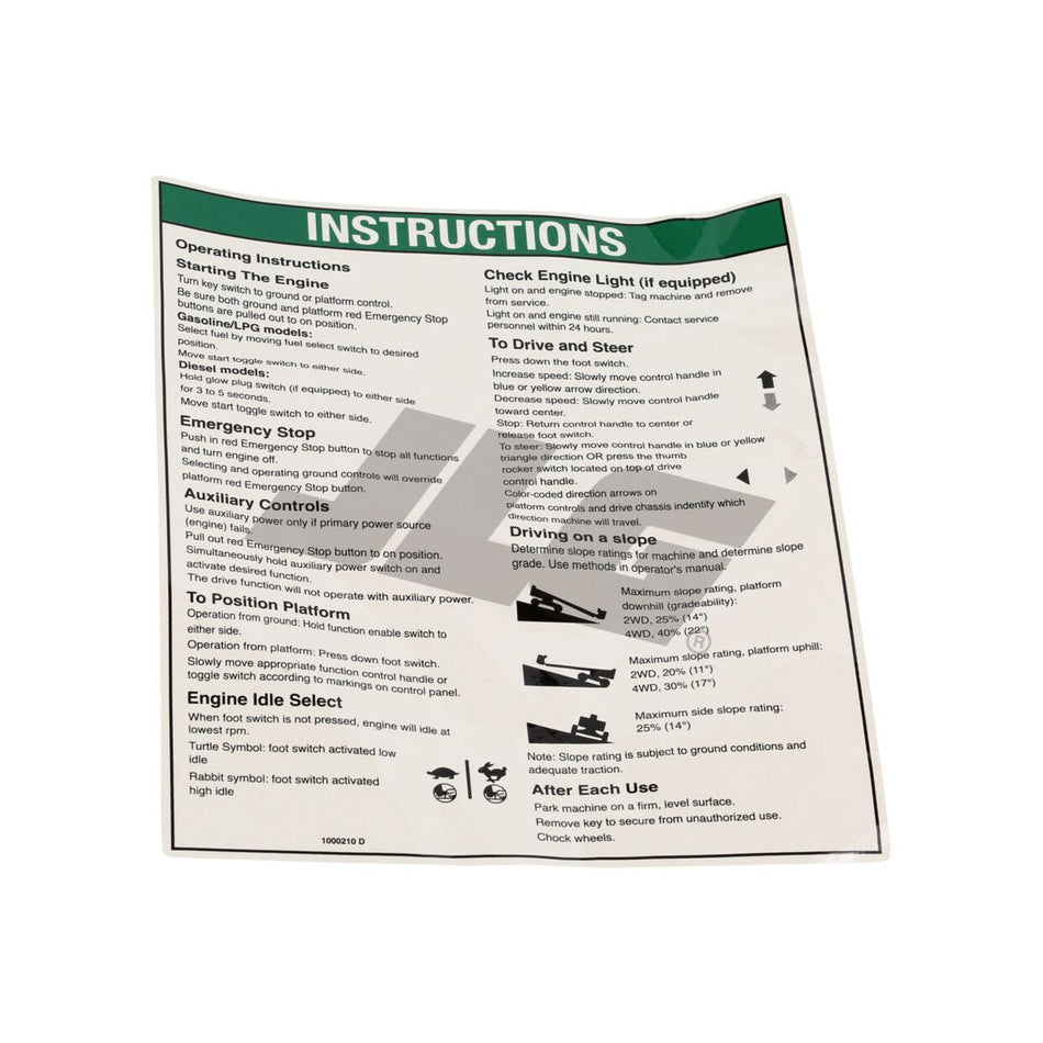 JLG Part # 1000210 - Genie-DECAL. NOTICE OPER INST IC