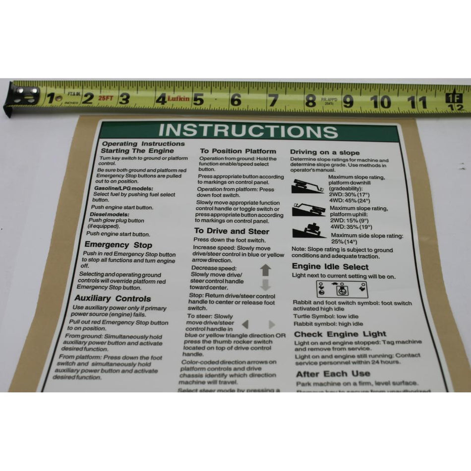 Genie Part # 1000238. 1000238GT - DECAL.NOTICE.OPERATING INST.