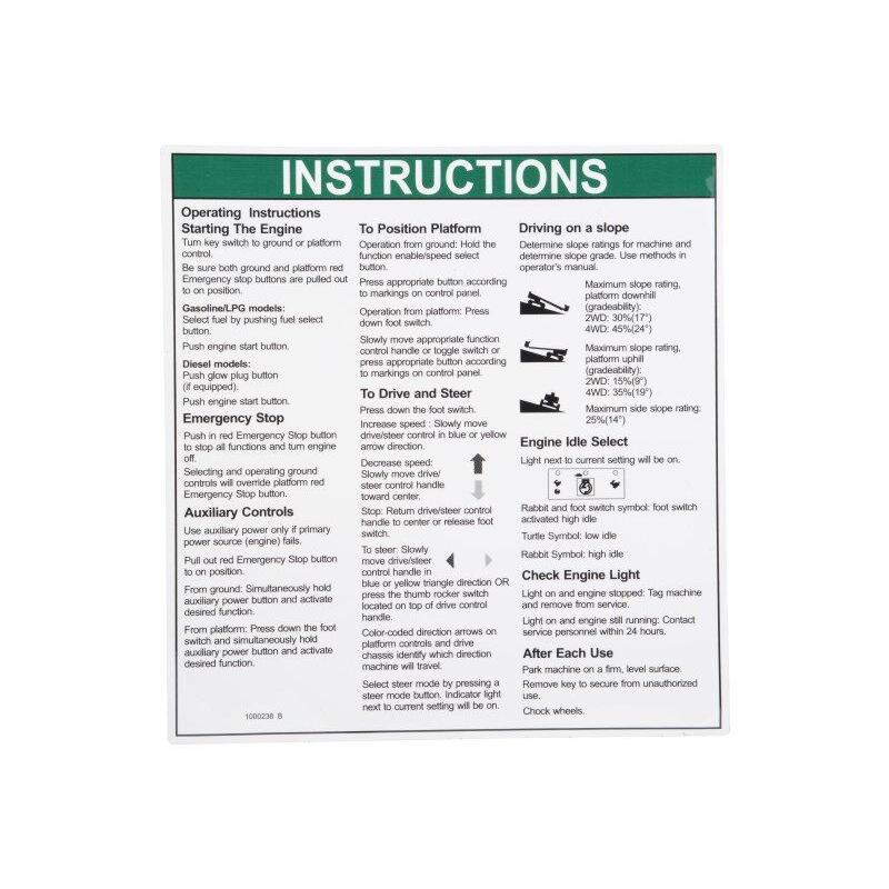 JLG Part # 1000238 - Genie-DECAL. NOTICE OPERATING