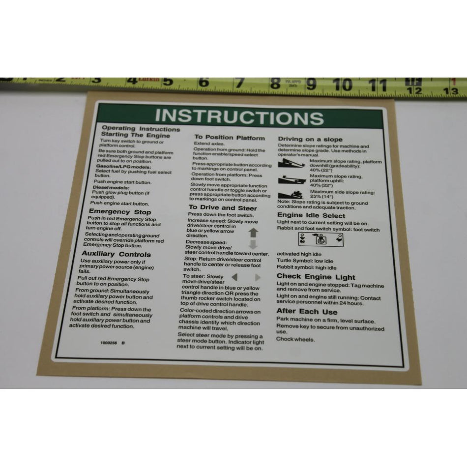 Genie Part # 1000256. 1000256GT - DECAL.NOTICE.OPERATING INST.