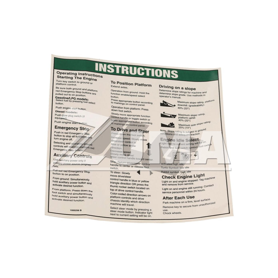 JLG Part # 1000256 - Genie-NOTICE OPERATING INST
