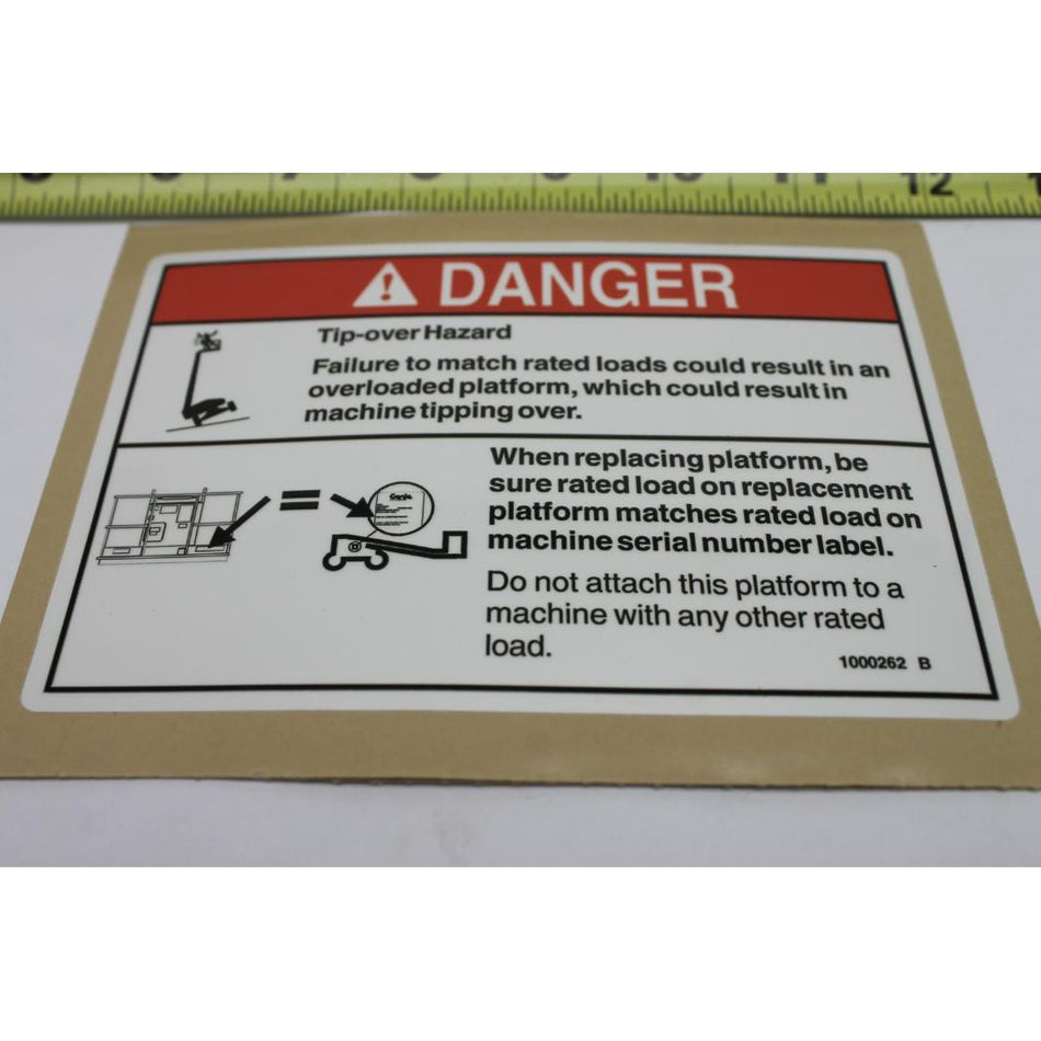 Genie Part # 1000262. 1000262GT - DECAL.DANGER.TIP OVER.PLAT