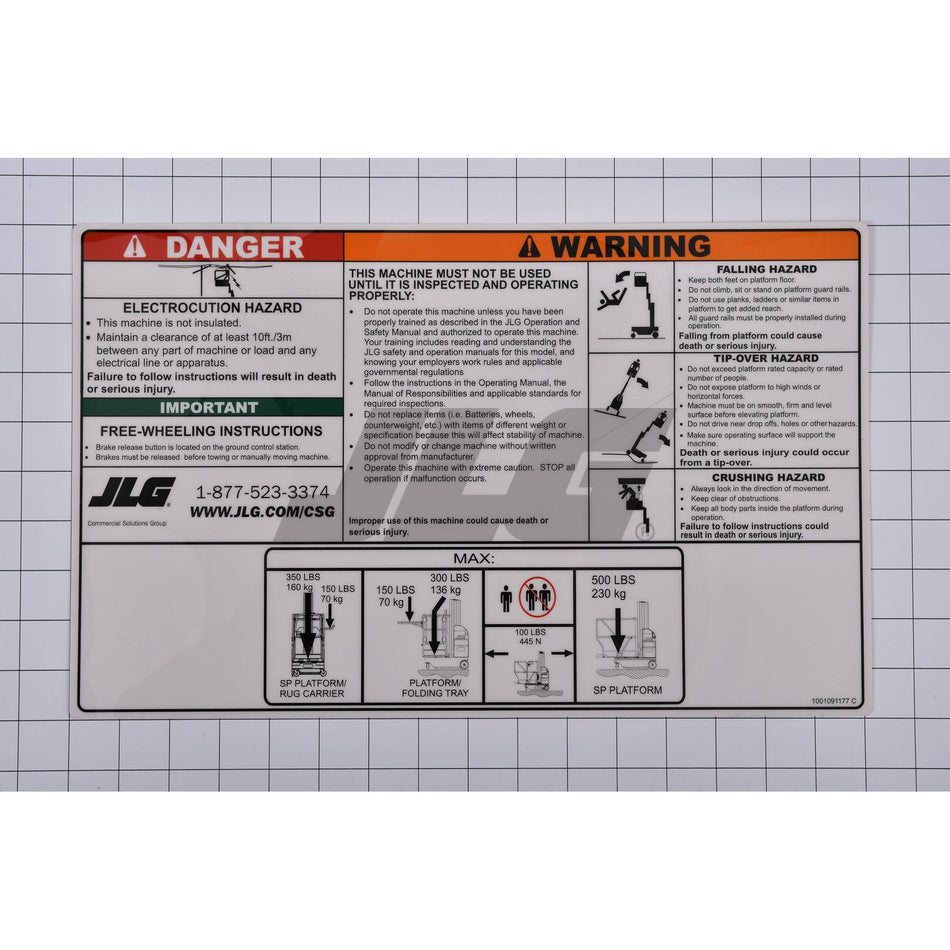 JLG Part # 1001091177 - DECAL. WARNING/INSTRUCTION