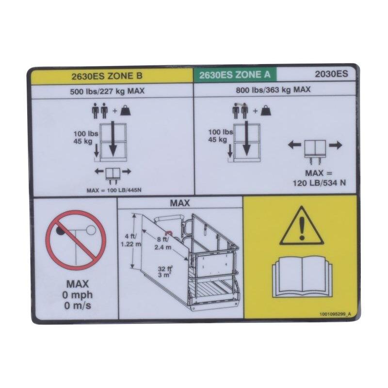 JLG Part # 1001095299 - DECAL. PANEL CARRIER CAPACITY