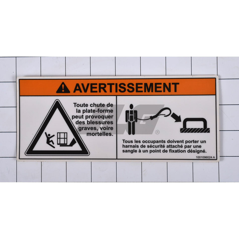 JLG Part # 1001096024 - DECAL. PLATFORM WARNING
