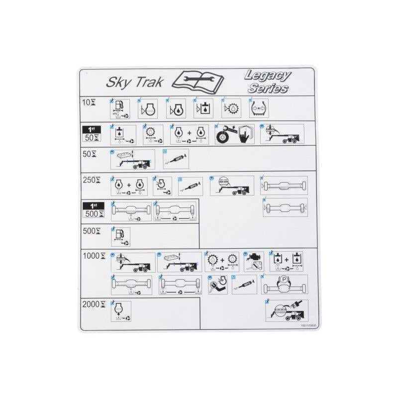 JLG Part # 1001103930 - DECAL. MAINTENANCE CHART