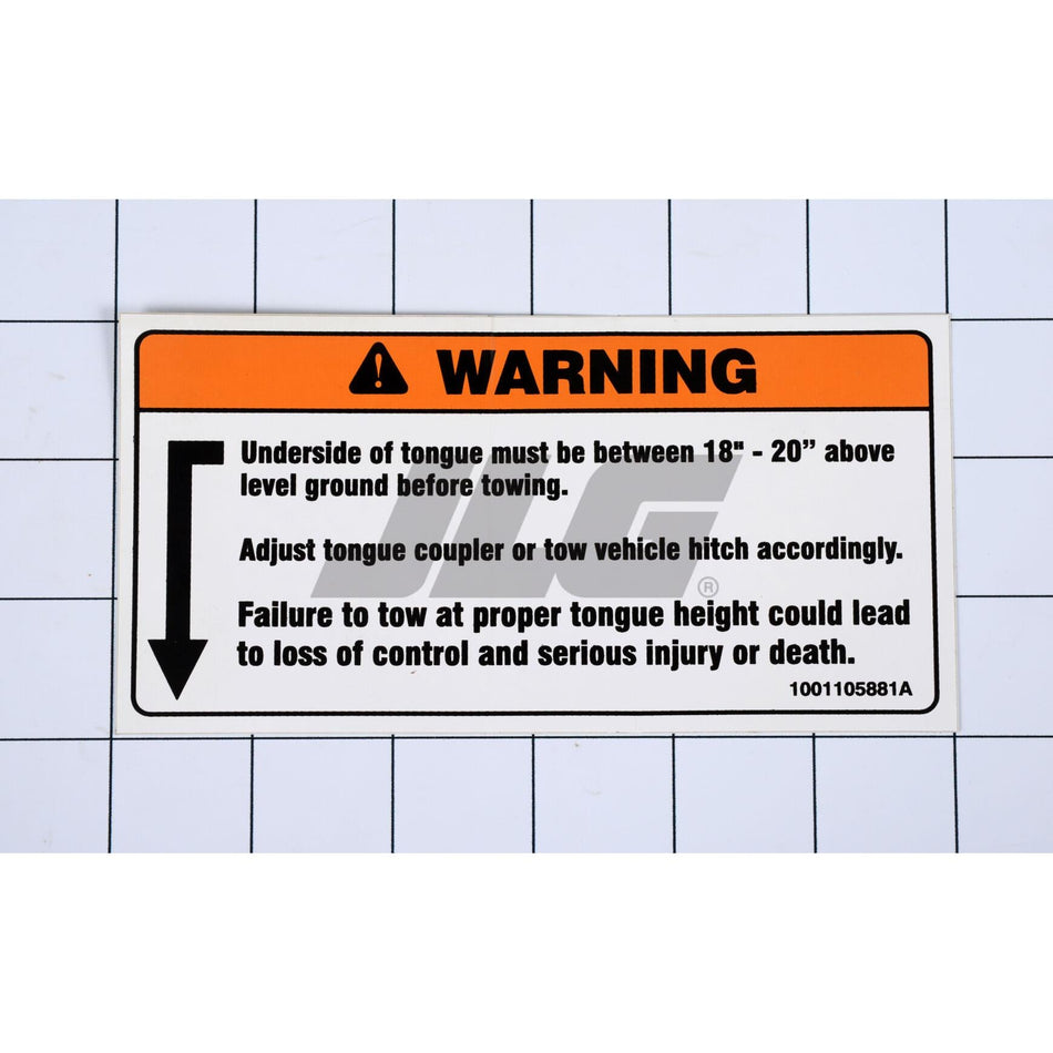 JLG Part # 1001105881 - DECAL. UNDERSIDE OF TONGUE WARN