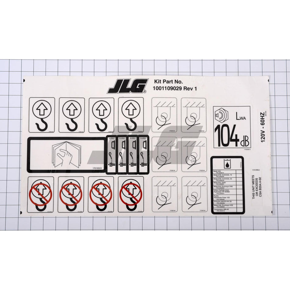 JLG Part # 1001109029 - DECAL. KIT MASTER