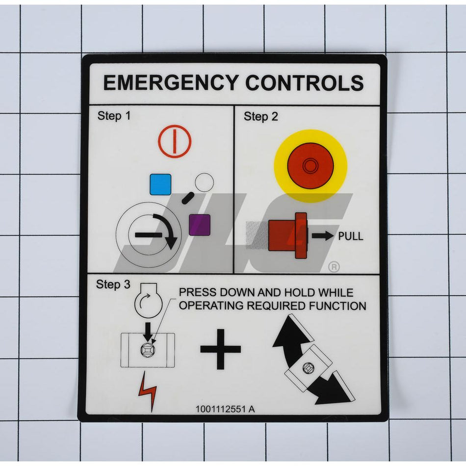 JLG Part # 1001112551 - DECAL. EMERENCY CONTROLS