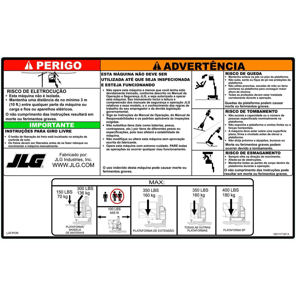 JLG Part # 1001117187 - DECAL. WARNING/INSTRUCTION PORT