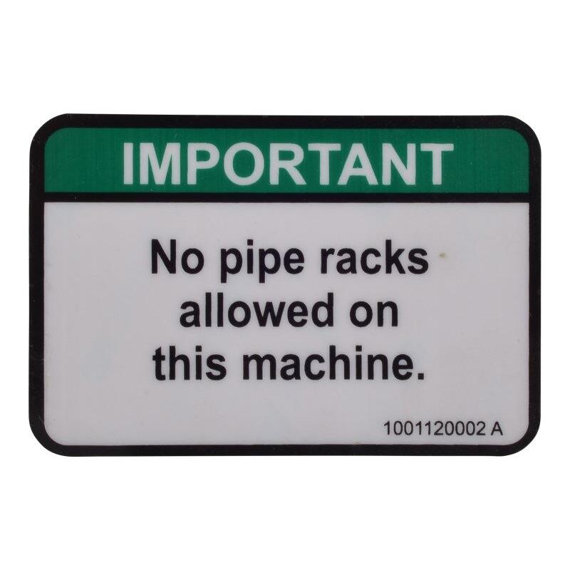 JLG Part # 1001120002 - DECAL. NO PIPE RACKS