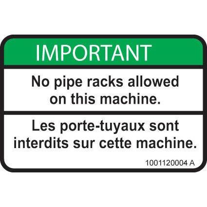 JLG Part # 1001120004 - DECAL. NO PIPE RACKS