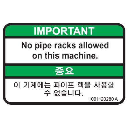 JLG Part # 1001120280 - DECAL. NO PIPE RACKS (ENG/KOR)