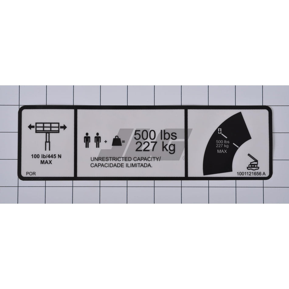 JLG Part # 1001121656 - DECAL. WARNING DUAL CAP.