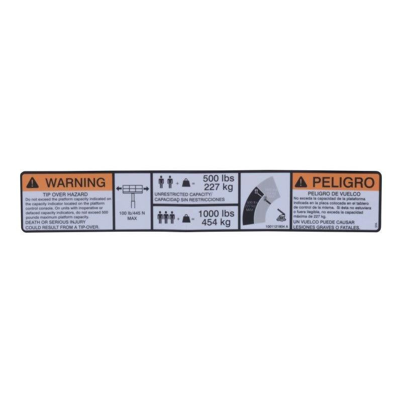 JLG Part # 1001121804 - DECAL. WARNING DUAL CAP.