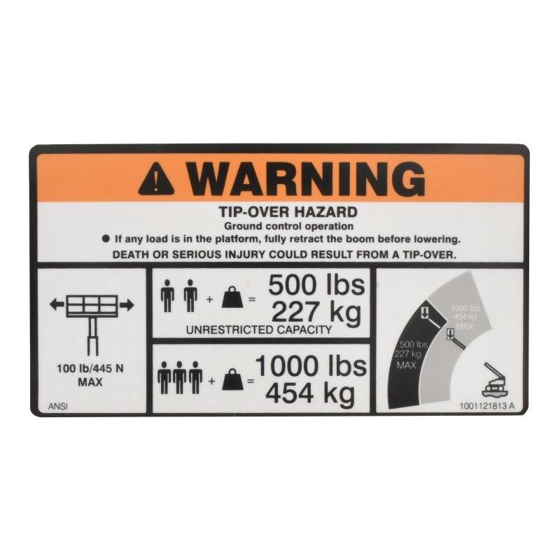 JLG Part # 1001121813 - DECAL. WARNING DUAL CAP. DOM.