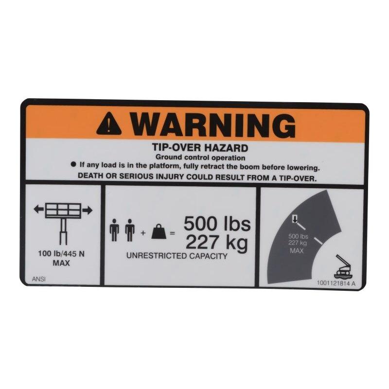 JLG Part # 1001121814 - DECAL. WARNING. MAX CAP. DOM.
