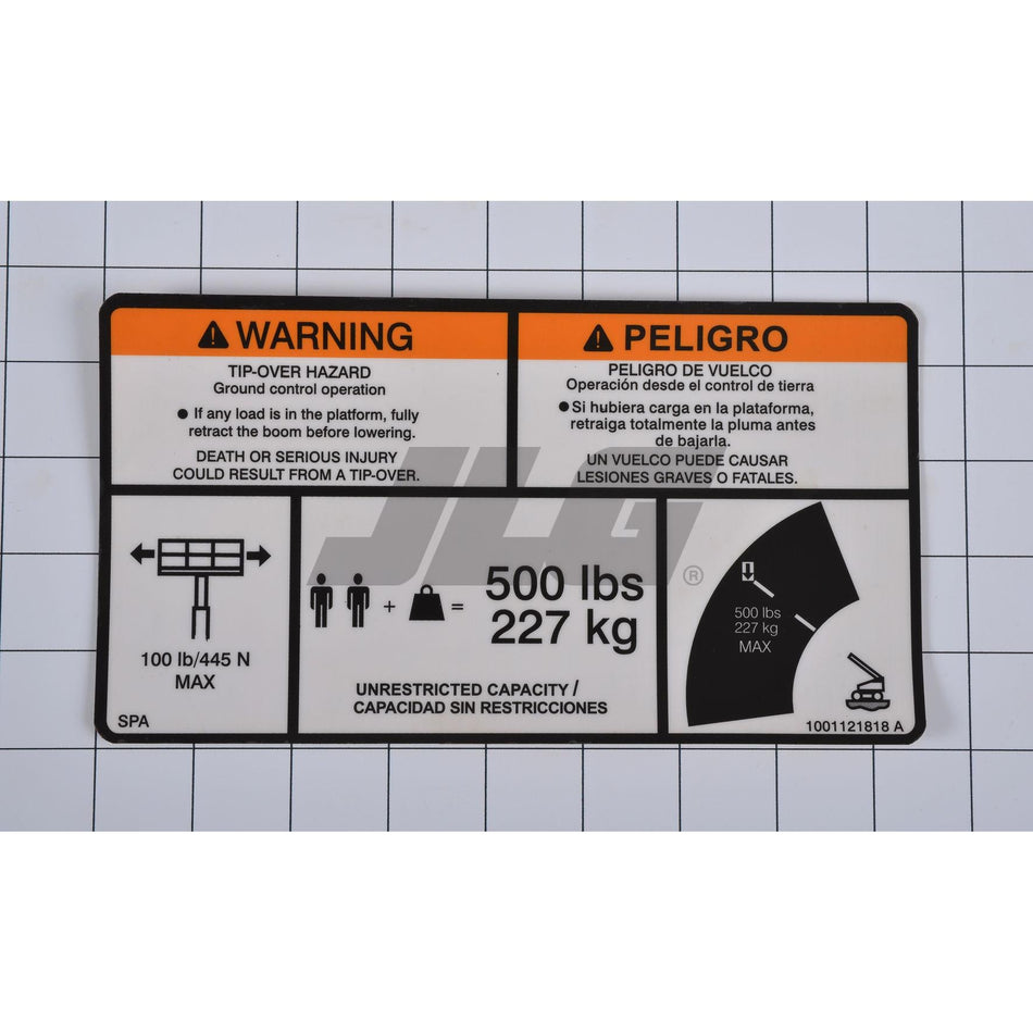 JLG Part # 1001121818 - DECAL. WARNING. MAX CAP.