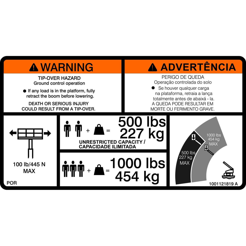 JLG Part # 1001121819 - DECAL. WARNING DUAL CAP.