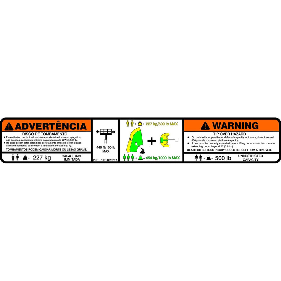 JLG Part # 1001122372 - DECAL. WARNING DUAL CAP.