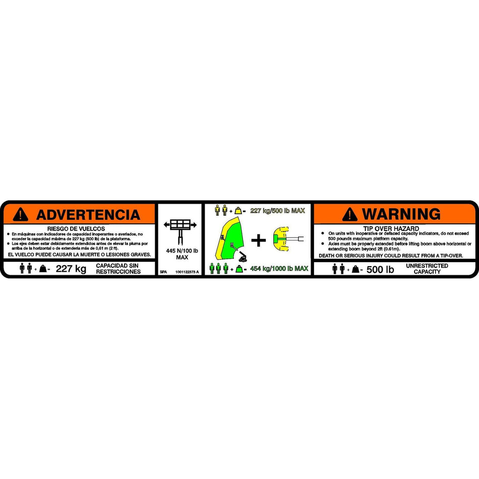 JLG Part # 1001122373 - DECAL. WARNING DUAL CAP.