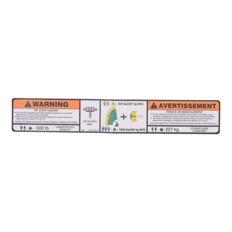 JLG Part # 1001122374 - DECAL. WARNING DUAL CAP.