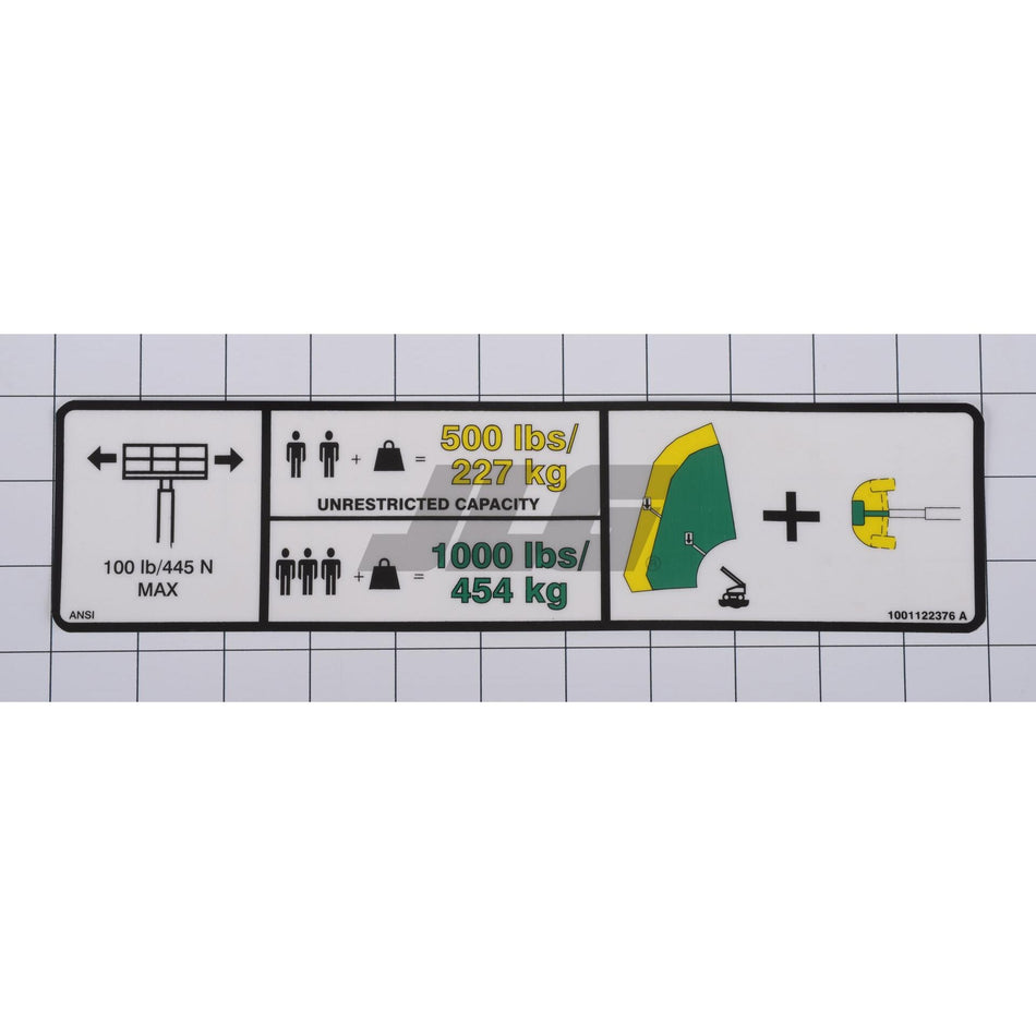 JLG Part # 1001122376 - DECAL. WARNING DUAL CAP.