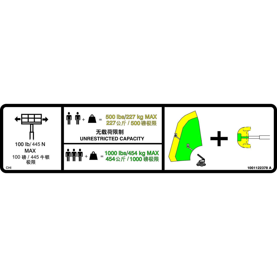 JLG Part # 1001122378 - DECAL. WARNING DUAL CAP.