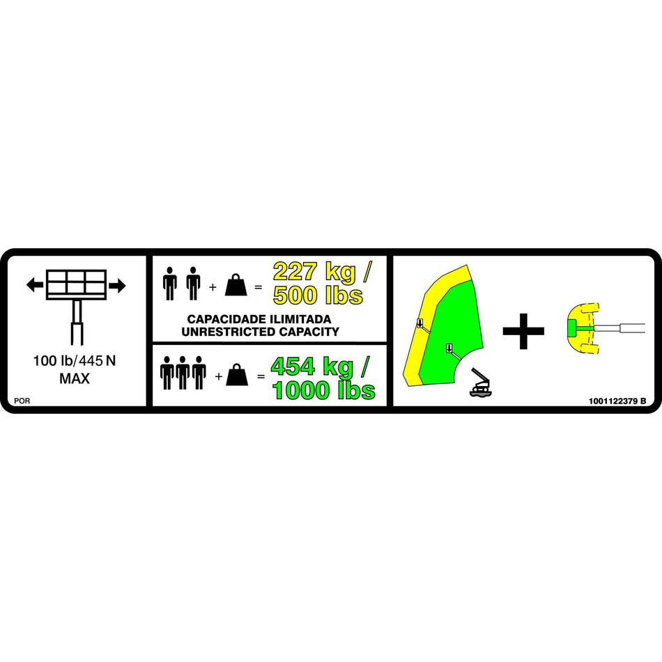 JLG Part # 1001122379 - DECAL. WARNING DUAL CAP.