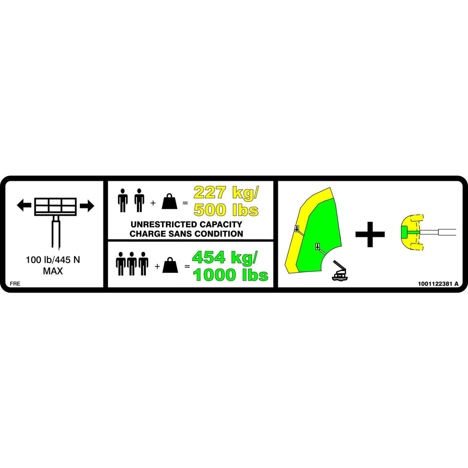 JLG Part # 1001122381 - DECAL. WARNING DUAL CAP.