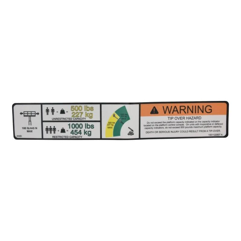 JLG Part # 1001122507 - DECAL. WARNING DUAL CAP.
