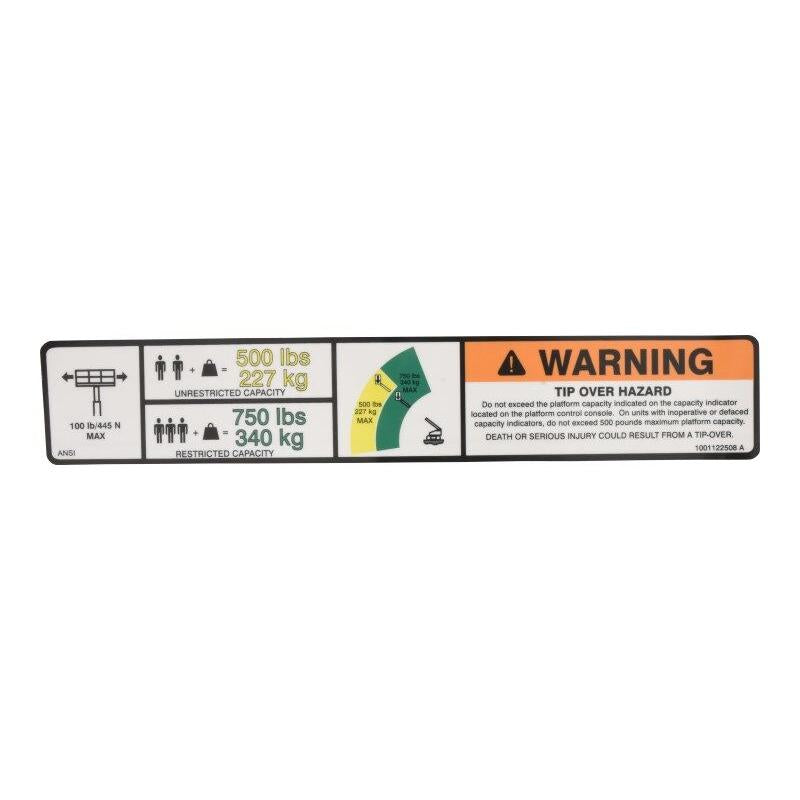 JLG Part # 1001122508 - DECAL. WARNING DUAL CAP.