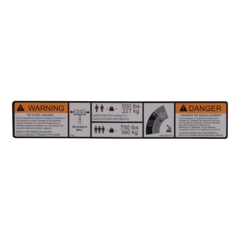 JLG Part # 1001122513 - DECAL. WARNING DUAL CAP.