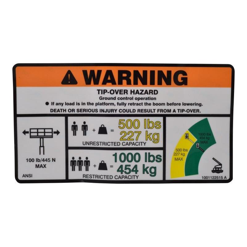 JLG Part # 1001122515 - DECAL. WARNING DUAL CAP.