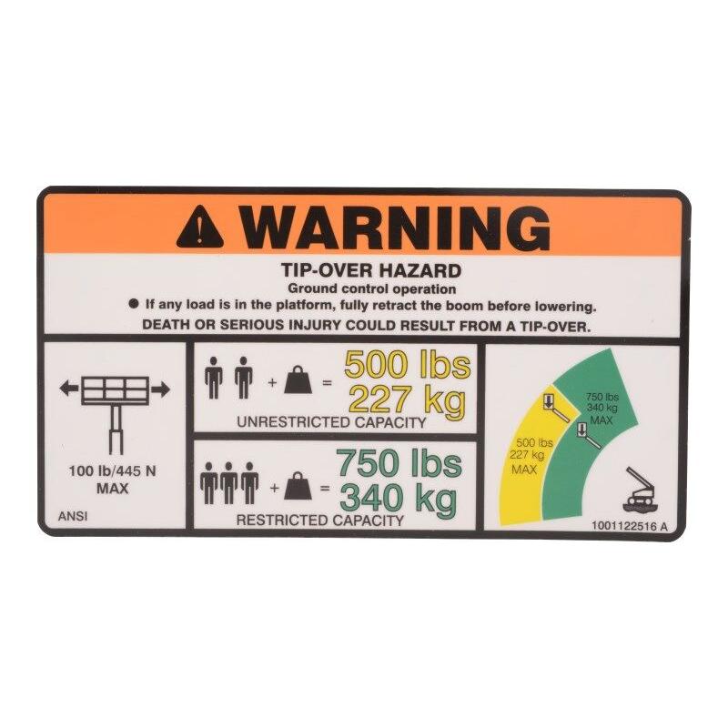 JLG Part # 1001122516 - DECAL. WARNING DUAL CAP