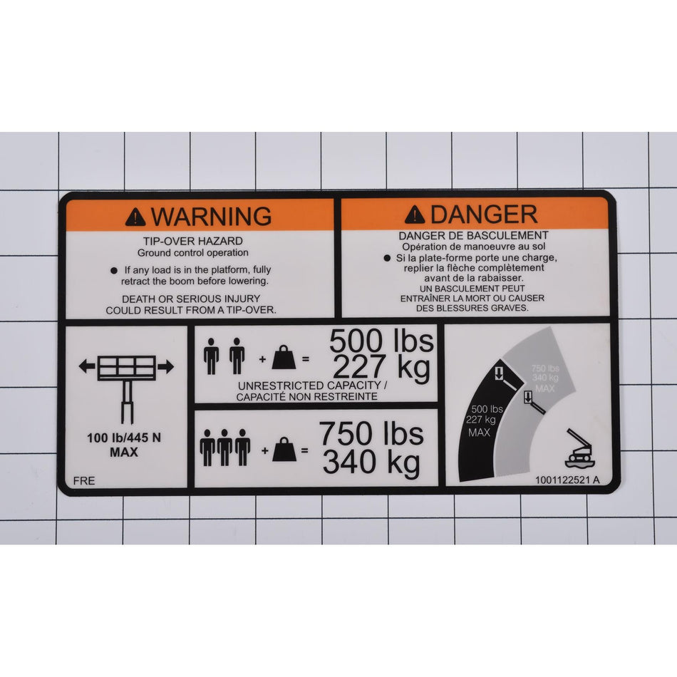 JLG Part # 1001122521 - DECAL. WARNING DUAL CAP.