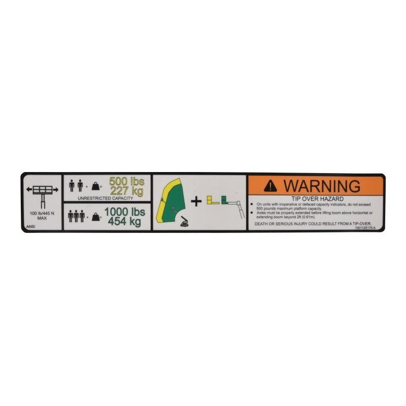 JLG Part # 1001125175 - DECAL. DUAL CAPACITY (ANSI) (PLF)