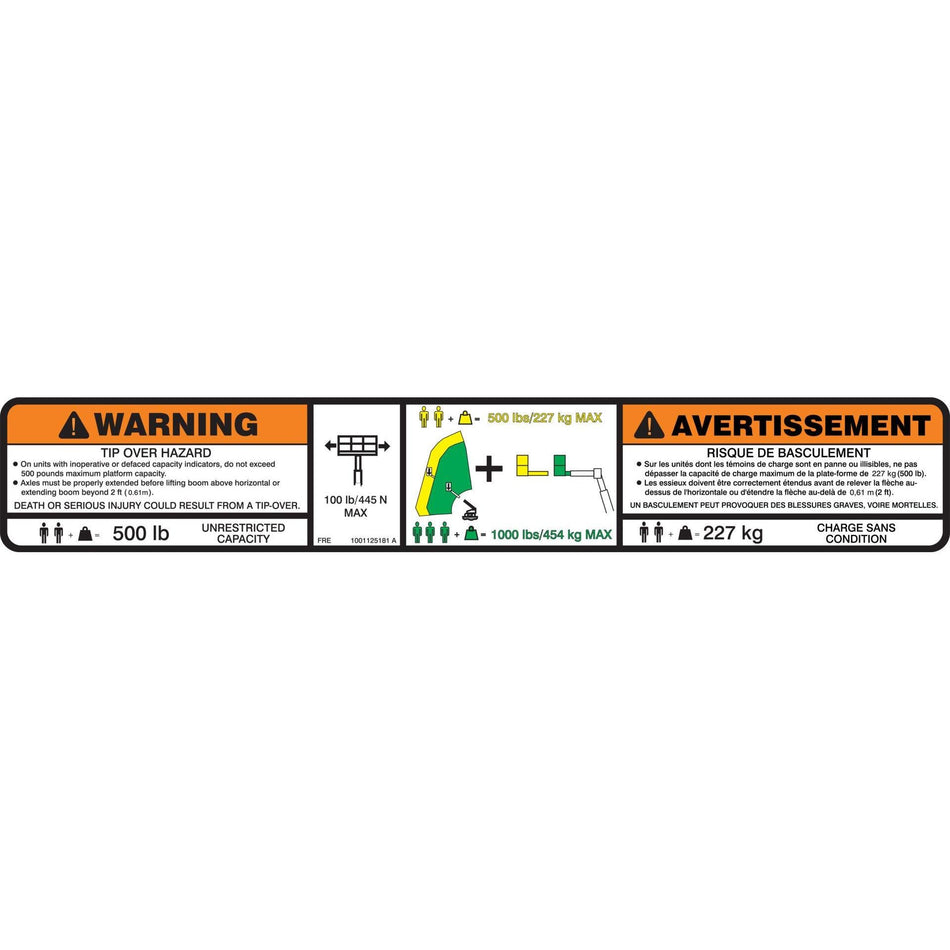 JLG Part # 1001125181 - DECAL. DUAL CAP. (FRE. ENG) (PLF)