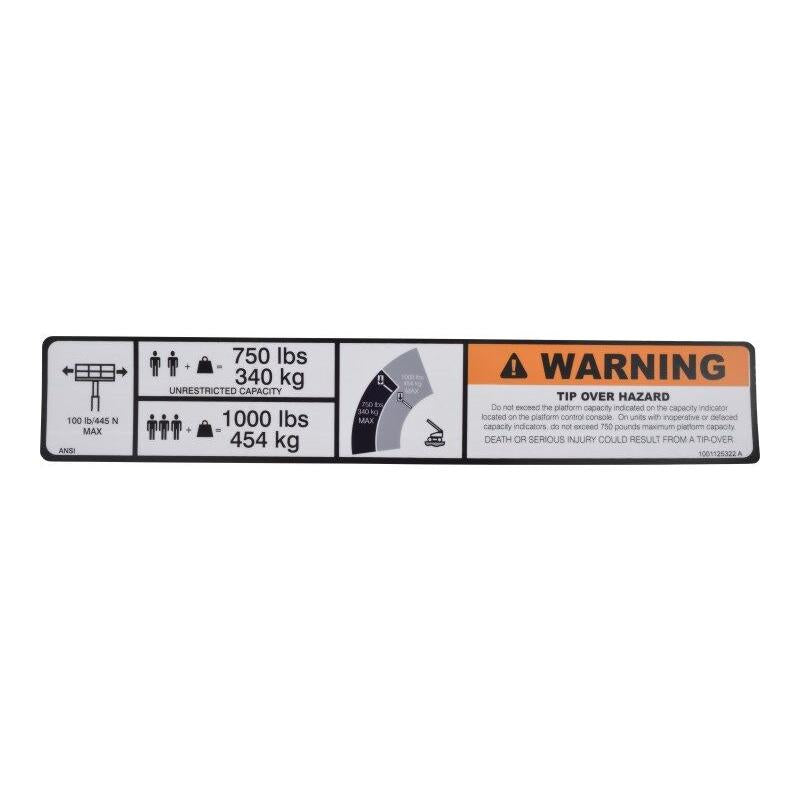 JLG Part # 1001125322 - DECAL. WARNING DUAL CAP.